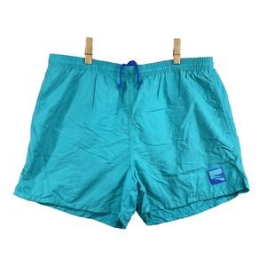 Vintage Cheetah Mervyns Swim Trunks Men's Large Teal Lined Board Shorts 90s Surf